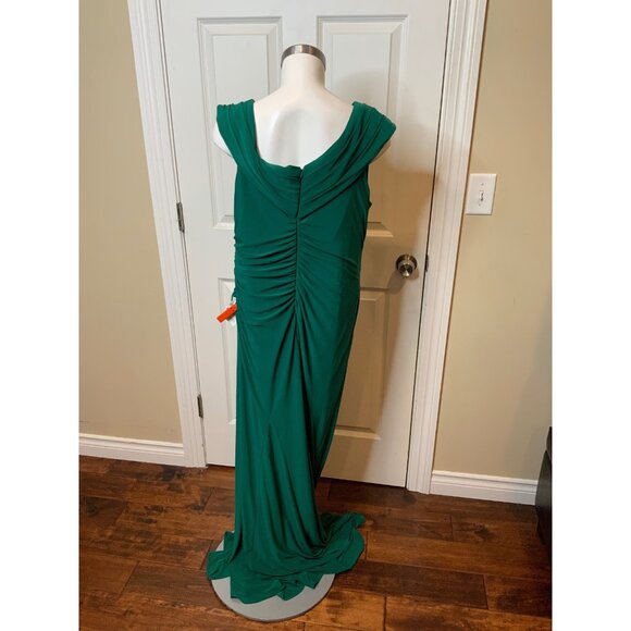 MacDuggal IEENA for MacDuggal Green One Shoulder Cap Sleeve Faux Wrap Gown Sze14 - Picture 6 of 9